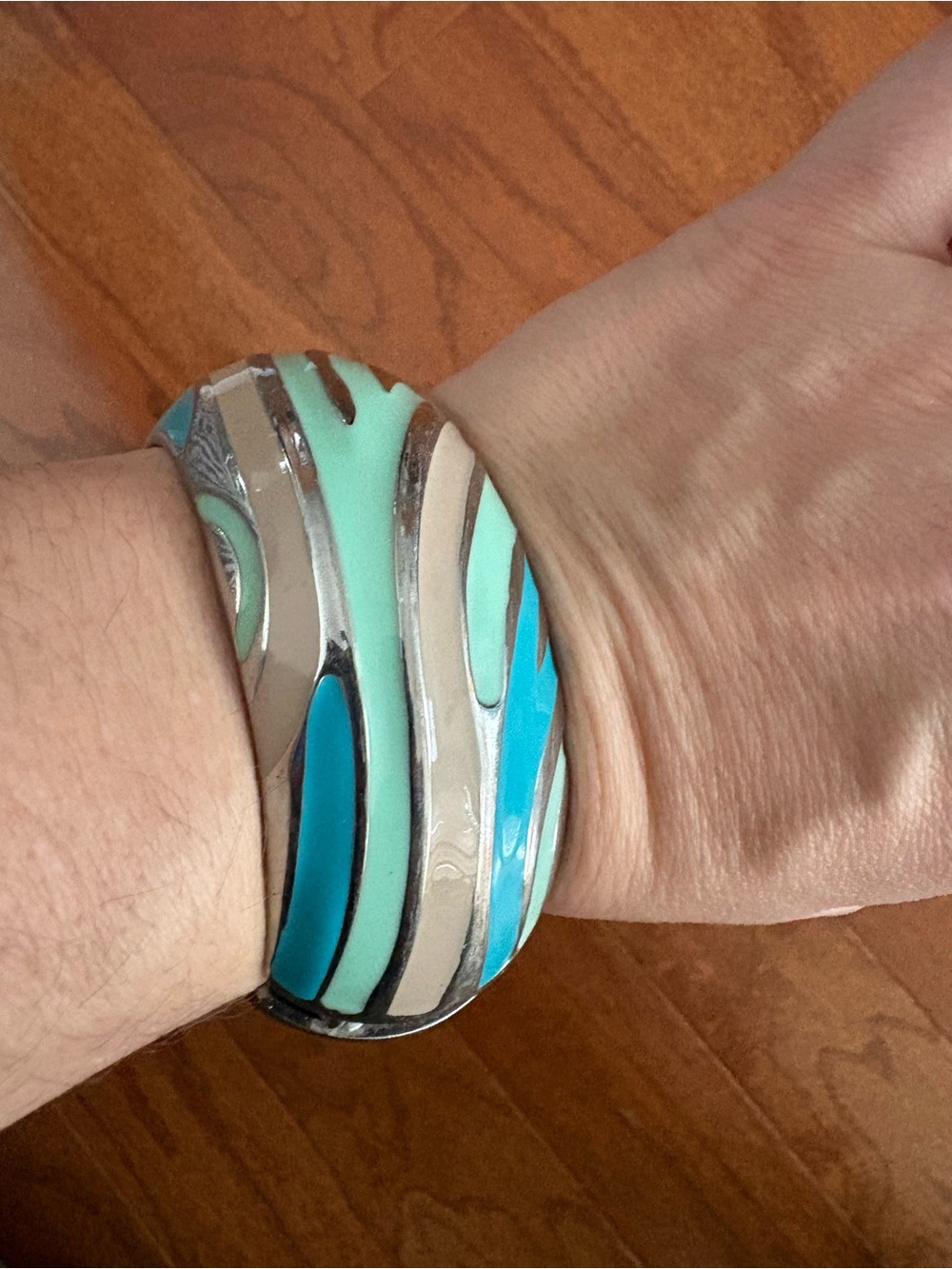 Unbranded Turquoise & Mint Wave- Hinged Bangle Bracelet